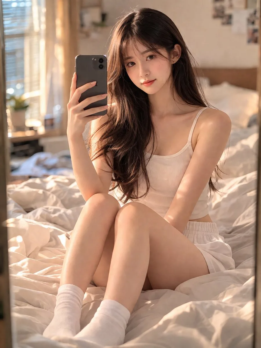 臥室鏡前自拍人像