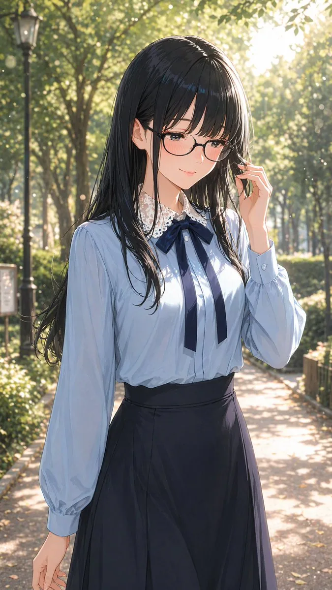 戴眼鏡的溫柔女性肖像