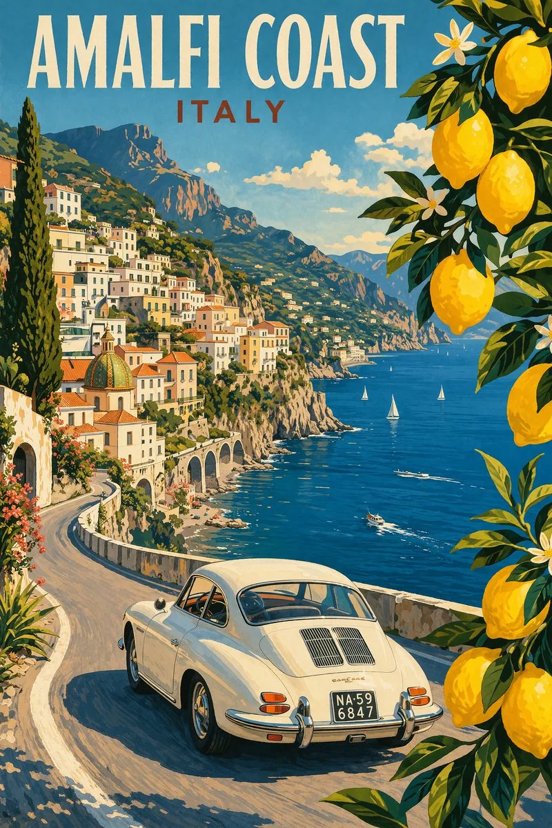 復古阿馬爾菲旅行海報