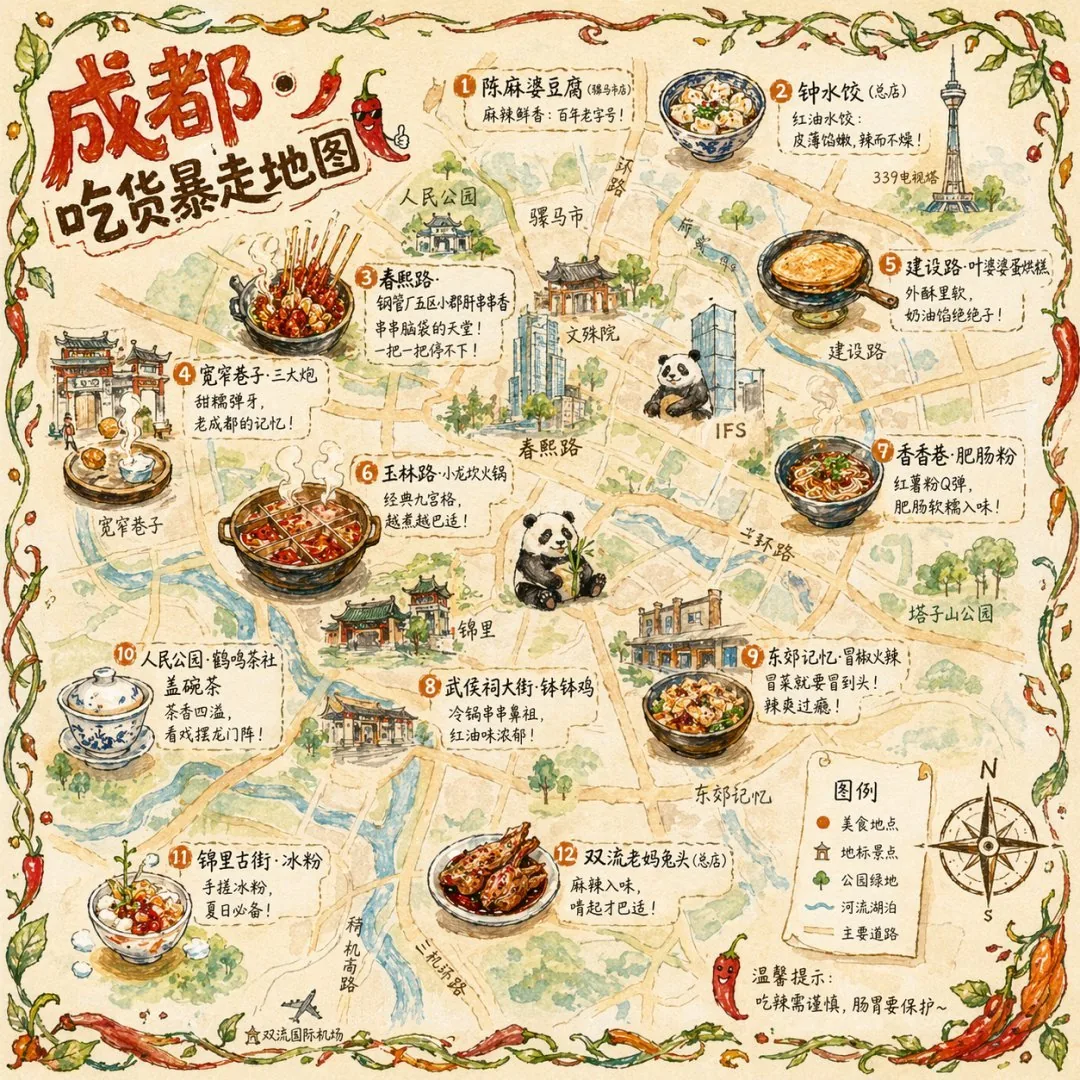 城市美食地圖插畫