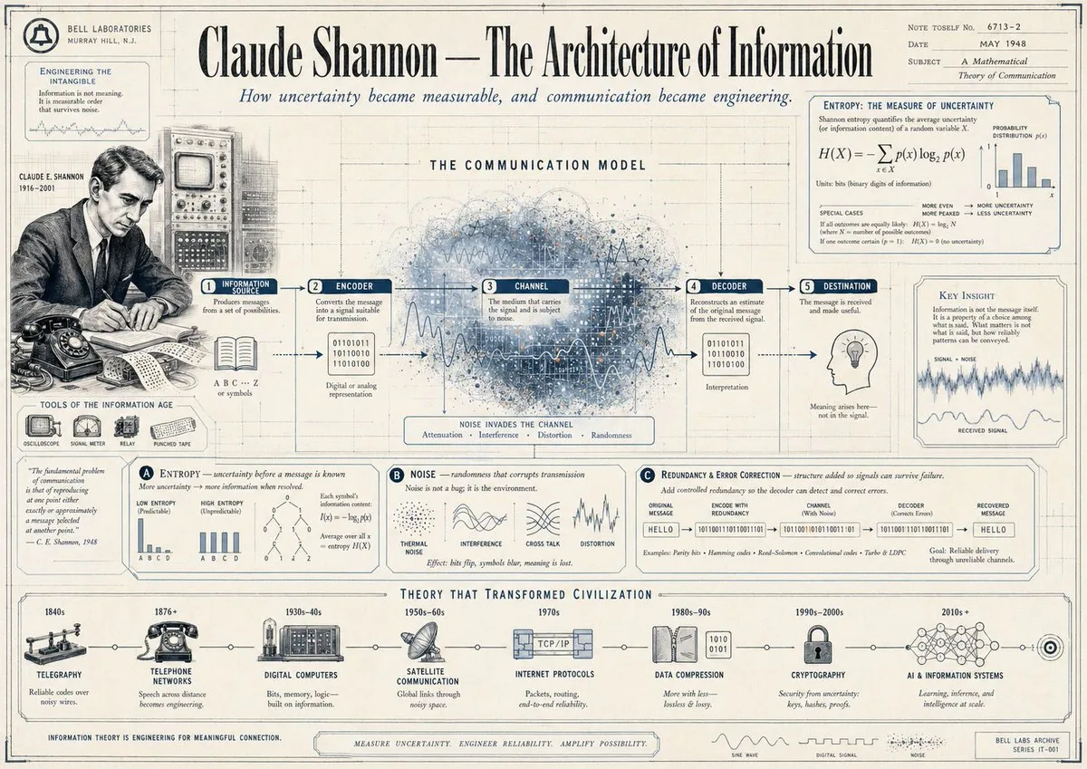復古 Claude Shannon 信息圖海報