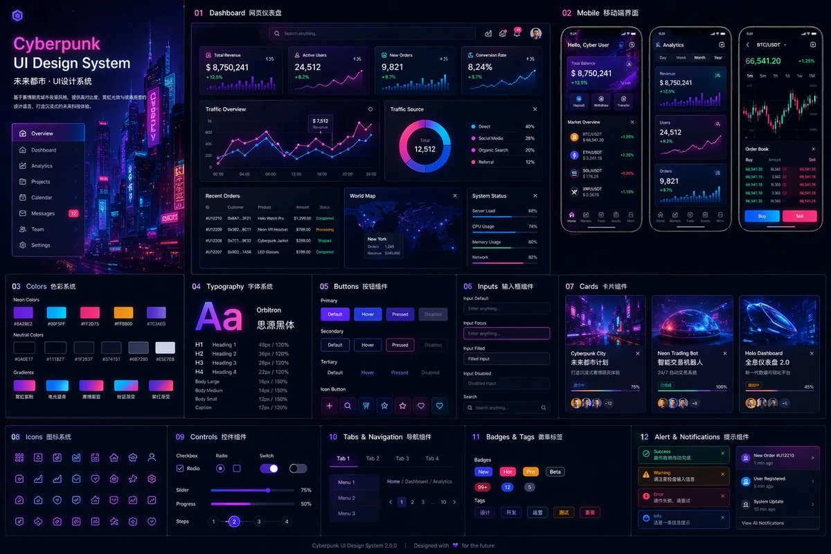 賽博朋克霓虹 UI 設計系統