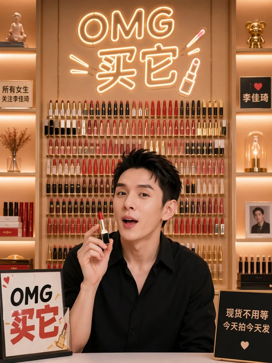 李佳琦口紅直播背景